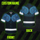 Hi Vis Hawaiian Shirt Reflective Tapes Blue Neon Polynesian Tribal Custom Name Safety Workwear For Workers, Truckers, Operators