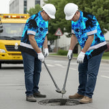 Hi Vis Hawaiian Shirt Reflective Tapes Blue Neon Skull Fire Custom Name Safety Workwear For Workers, Truckers, Operators