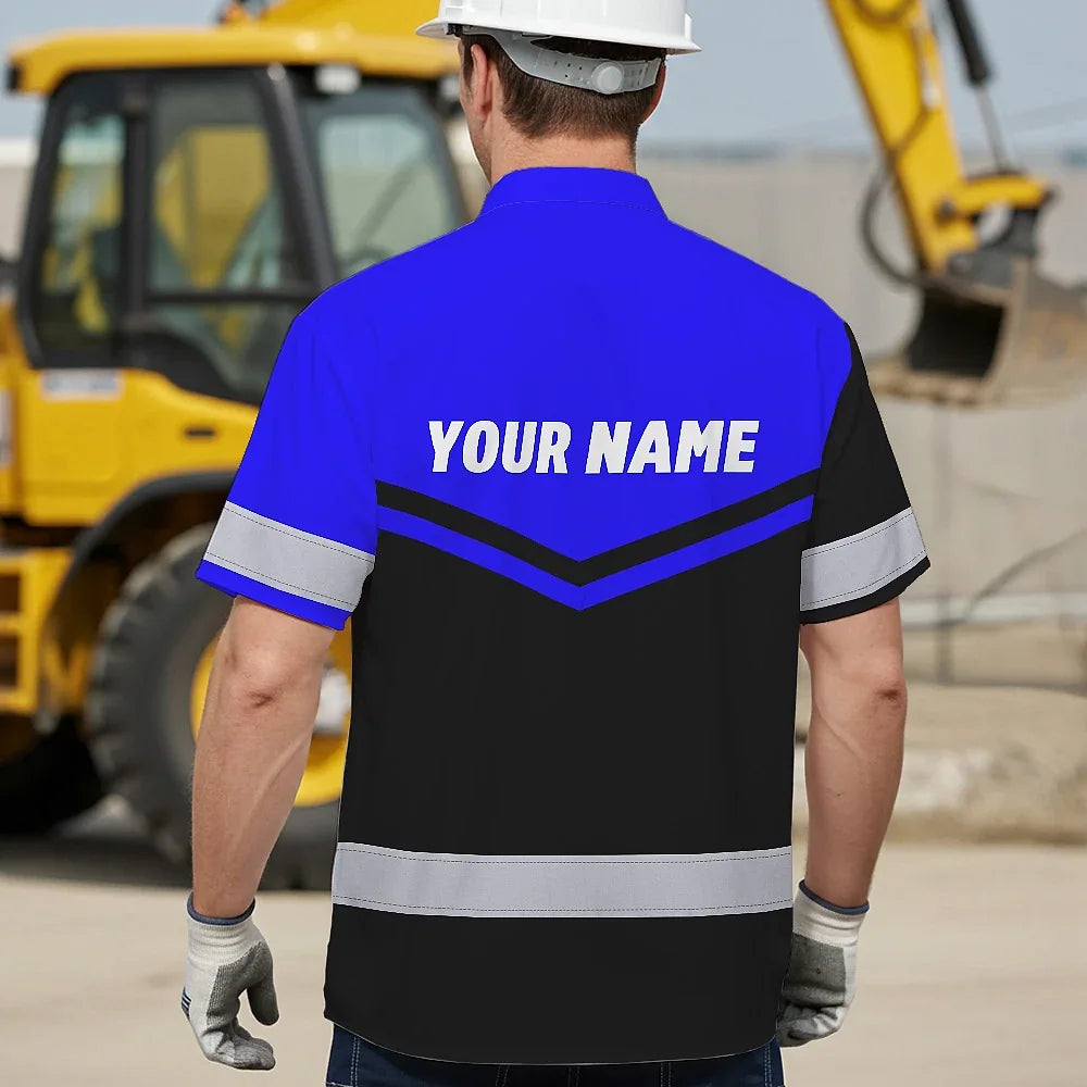 Hi Vis Hawaiian Shirt Reflective Tapes Blue Neon Uniform Custom Name And Logo