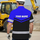 Hi Vis Hawaiian Shirt Reflective Tapes Blue Neon Uniform Custom Name And Logo