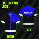 Hi Vis Hawaiian Shirt Reflective Tapes Blue Neon Uniform Custom Name And Logo