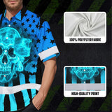 Hi Vis Hawaiian Shirt Reflective Tapes Blue Neon US Flag Custom Name Safety Workwear For Workers, Truckers, Operators