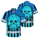 Hi Vis Hawaiian Shirt Reflective Tapes Blue Neon US Flag Custom Name Safety Workwear For Workers, Truckers, Operators