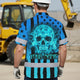 Blue Neon US Flag Hi-Vis Hawaiian Shirt