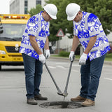 Hi Vis Hawaiian Shirt Reflective Tapes Blue Neon White Orchid Custom Name Safety Workwear For Workers, Truckers, Operators