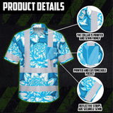 Hi Vis Hawaiian Shirt Reflective Tapes Blue Neon White Protea Custom Name Safety Workwear For Workers, Truckers, Operators