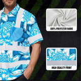 Hi Vis Hawaiian Shirt Reflective Tapes Blue Neon White Protea Custom Name Safety Workwear For Workers, Truckers, Operators