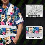Hi Vis Hawaiian Shirt Reflective Tapes Blue Pink Flowers Custom Name And Image Safety Workwear For Workers, Truckers, Operators, Company, Pet Lovers