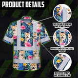 Hi Vis Hawaiian Shirt Reflective Tapes Blue Pink Flowers Custom Name And Image Safety Workwear For Workers, Truckers, Operators, Company, Pet Lovers