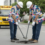 Hi Vis Hawaiian Shirt Reflective Tapes Blue Pink Flowers Custom Name And Image Safety Workwear For Workers, Truckers, Operators, Company, Pet Lovers