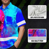 Hi Vis Hawaiian Shirt Reflective Tapes Blue Pink Skull Custom Name Safety Workwear For Workers, Truckers, Operators