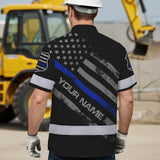 Hi Vis Hawaiian Shirt Reflective Tapes Blue Police Custom Name Safety Workwear