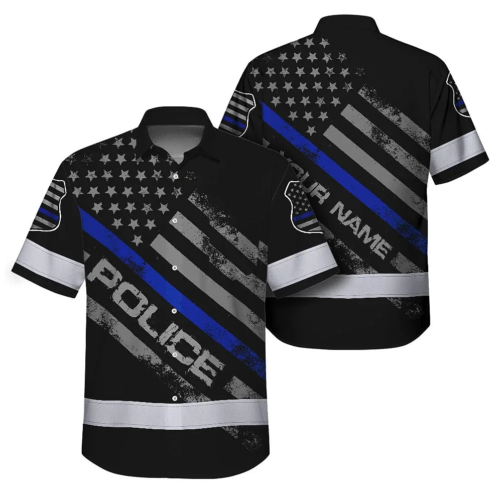 Hi Vis Hawaiian Shirt Reflective Tapes Blue Police Custom Name Safety Workwear