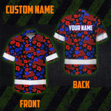 Hi Vis Hawaiian Shirt Reflective Tapes Blue Red Neon US Flag Flower Custom Name Safety Workwear For Workers, Truckers, Operators, Independence
