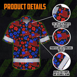 Hi Vis Hawaiian Shirt Reflective Tapes Blue Red Neon US Flag Flower Custom Name Safety Workwear For Workers, Truckers, Operators, Independence