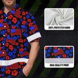 Hi Vis Hawaiian Shirt Reflective Tapes Blue Red Neon US Flag Flower Custom Name Safety Workwear For Workers, Truckers, Operators, Independence