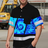 Hi Vis Hawaiian Shirt Reflective Tapes Blue Tie Dye Custom Name Safety Workwear For Workers, Runners, Cyclists