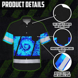 Hi Vis Hawaiian Shirt Reflective Tapes Blue Tie Dye Custom Name Safety Workwear For Workers, Runners, Cyclists