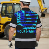 Hi Vis Hawaiian Shirt Reflective Tapes Blue Tie Dye US Flag Custom Name