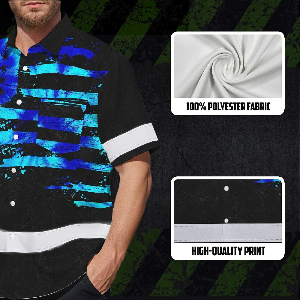 Hi Vis Hawaiian Shirt Reflective Tapes Blue Tie Dye US Flag Custom Name