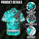 Hi Vis Hawaiian Shirt Reflective Tapes Blue Tie Dye US Flag Scratch Custom Name Safety Workwear For Workers, Runners, Cyclists