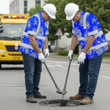 Hi Vis Hawaiian Shirt Reflective Tapes Blue Tiki Custom Name Safety Workwear For Workers, Truckers, Operators