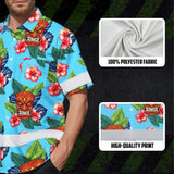 Hi Vis Hawaiian Shirt Reflective Tapes Blue Tiki Flower Custom Name Safety Workwear For Workers, Truckers, Operators