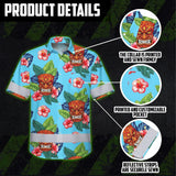 Hi Vis Hawaiian Shirt Reflective Tapes Blue Tiki Flower Custom Name Safety Workwear For Workers, Truckers, Operators
