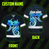 Hi Vis Hawaiian Shirt Reflective Tapes Blue Turtle Polynesian Custom Name Safety Workwear For Workers, Truckers, Operators