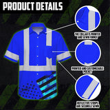 Hi Vis Hawaiian Shirt Reflective Tapes Blue USA Flag Safety Workwear