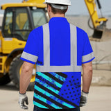 Hi Vis Hawaiian Shirt Reflective Tapes Blue USA Flag Safety Workwear