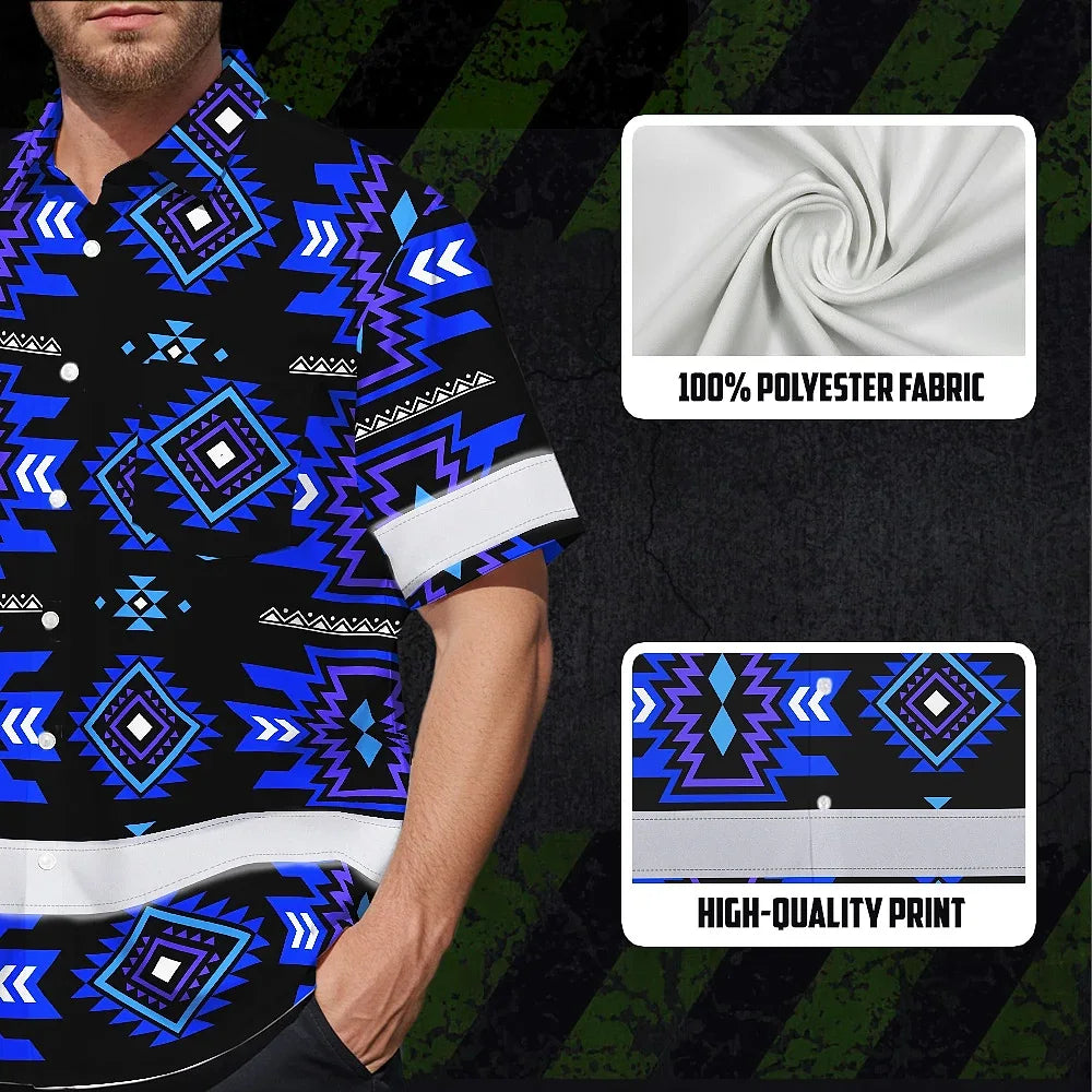 Hi Vis Hawaiian Shirt Reflective Tapes Blue Violet Native Custom Name Safety Workwear For Workers, Truckers, Operators