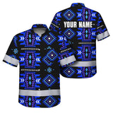 Hi Vis Hawaiian Shirt Reflective Tapes Blue Violet Native Custom Name Safety Workwear For Workers, Truckers, Operators
