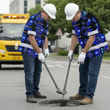 Hi Vis Hawaiian Shirt Reflective Tapes Blue Violet Native Custom Name Safety Workwear For Workers, Truckers, Operators