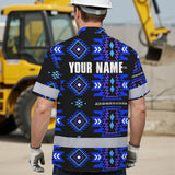 Hi Vis Hawaiian Shirt Reflective Tapes Blue Violet Native Custom Name Safety Workwear For Workers, Truckers, Operators