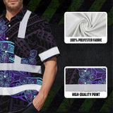 Hi Vis Hawaiian Shirt Reflective Tapes Blue Violet Polynesian Custom Name Safety Workwear For Workers, Truckers, Operators