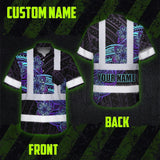 Hi Vis Hawaiian Shirt Reflective Tapes Blue Violet Polynesian Custom Name Safety Workwear For Workers, Truckers, Operators