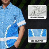 Hi Vis Hawaiian Shirt Reflective Tapes Blue White Neon Polynesian Tribal Custom Name Safety Workwear For Workers, Truckers, Operators