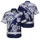 Hi Vis Hawaiian Shirt Reflective Tapes Blue White Turtle Hawaiian Polynesian Tribal