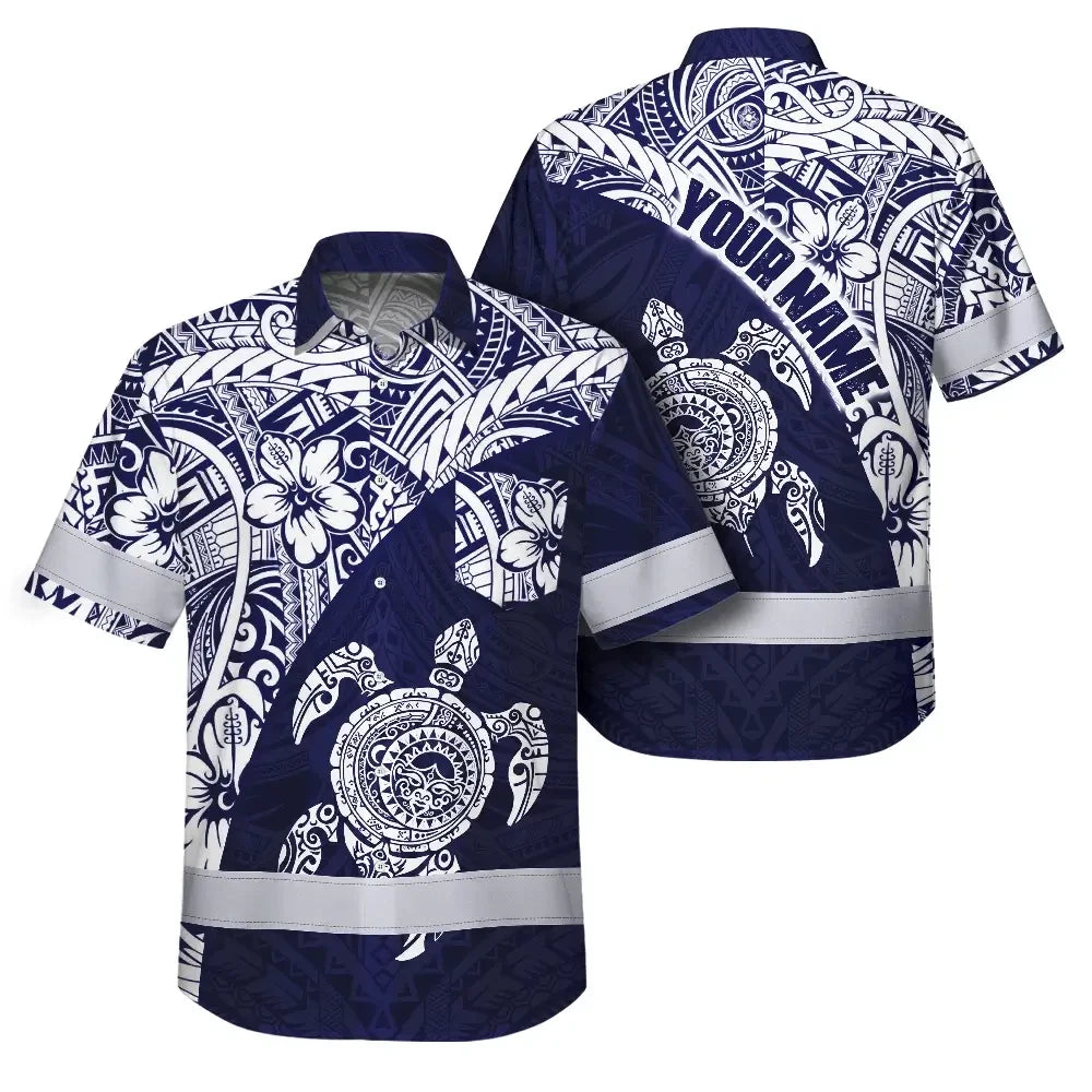 Hi Vis Hawaiian Shirt Reflective Tapes Blue White Turtle Hawaiian Polynesian Tribal