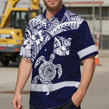 Hi Vis Hawaiian Shirt Reflective Tapes Blue White Turtle Hawaiian Polynesian Tribal