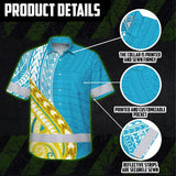 Hi Vis Hawaiian Shirt Reflective Tapes Blue Yellow Polynesian Custom Name Safety Workwear For Workers, Truckers, Operators