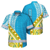Hi Vis Hawaiian Shirt Reflective Tapes Blue Yellow Polynesian Custom Name Safety Workwear For Workers, Truckers, Operators