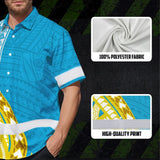 Hi Vis Hawaiian Shirt Reflective Tapes Blue Yellow Polynesian Custom Name Safety Workwear For Workers, Truckers, Operators