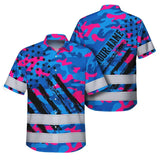 Hi Vis Hawaiian Shirt Reflective Tapes Camo Pink Blue Neon US Flag Custom Name