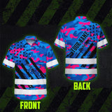 Hi Vis Hawaiian Shirt Reflective Tapes Camo Pink Blue Neon US Flag Custom Name