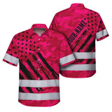 Hi Vis Hawaiian Shirt Reflective Tapes Camo Pink Neon US Flag Custom Name