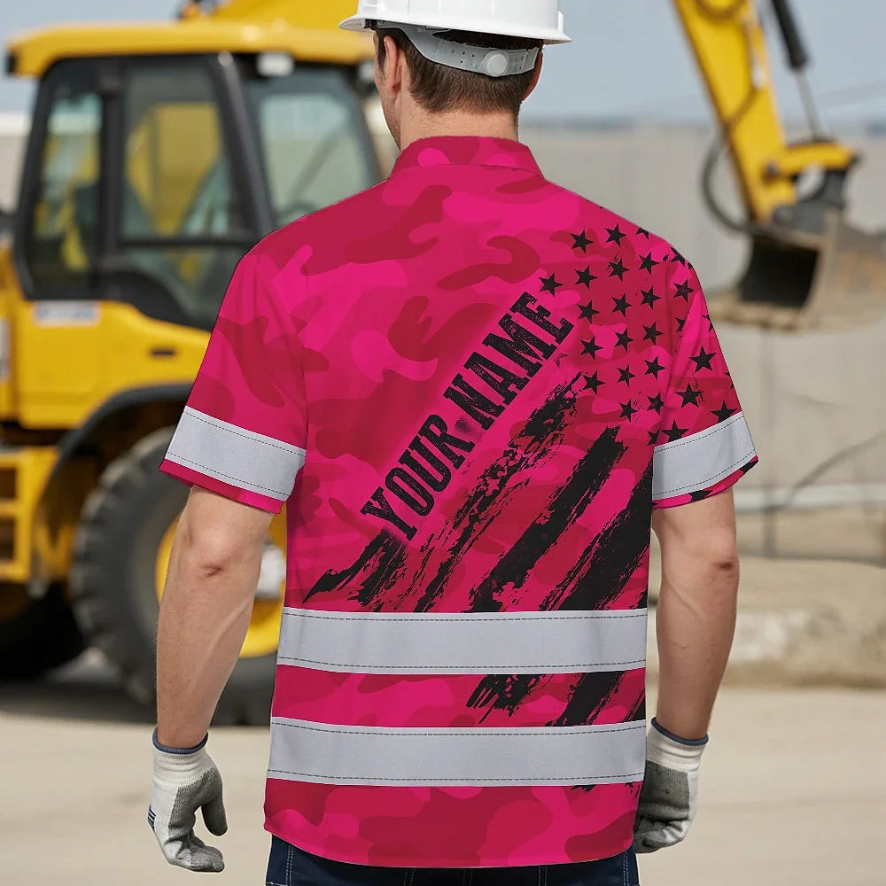 Hi Vis Hawaiian Shirt Reflective Tapes Camo Pink Neon US Flag Custom Name