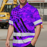 Hi Vis Hawaiian Shirt Reflective Tapes Camo Violet Neon US Flag Custom Name