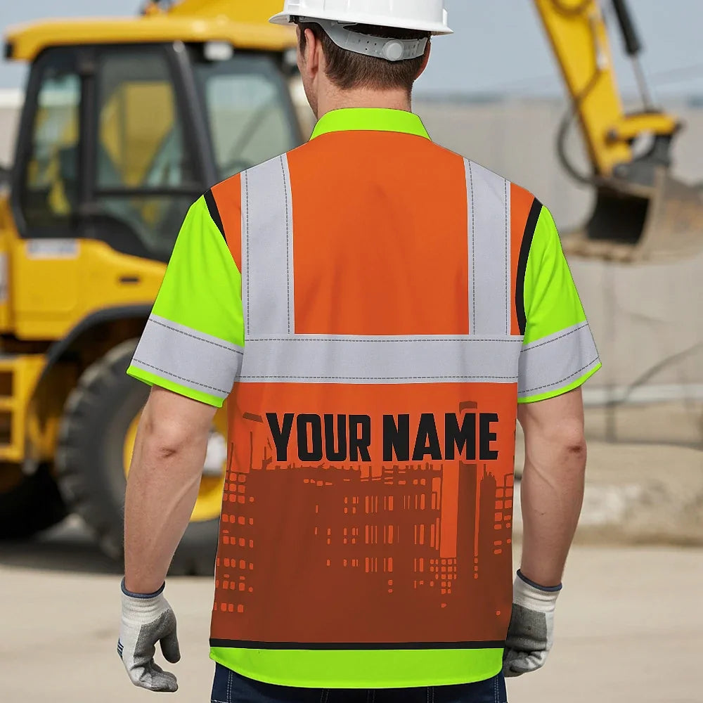 Hi Vis Hawaiian Shirt Reflective Tapes Carpenter Custom Name Safety Workwear
